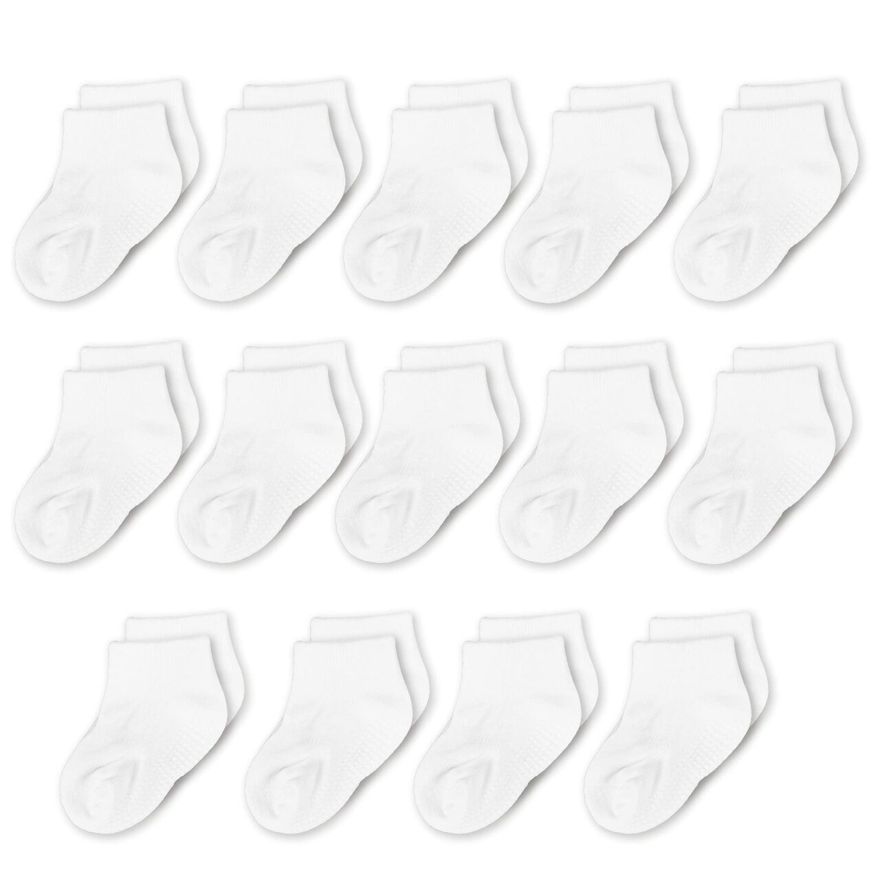 CozyWay Kids Socks With Grippers - Low-Cut Cotton, Non-Slip Grip Socks for Boys & Girls Ages 3 Years and Up - White, 14 Pack